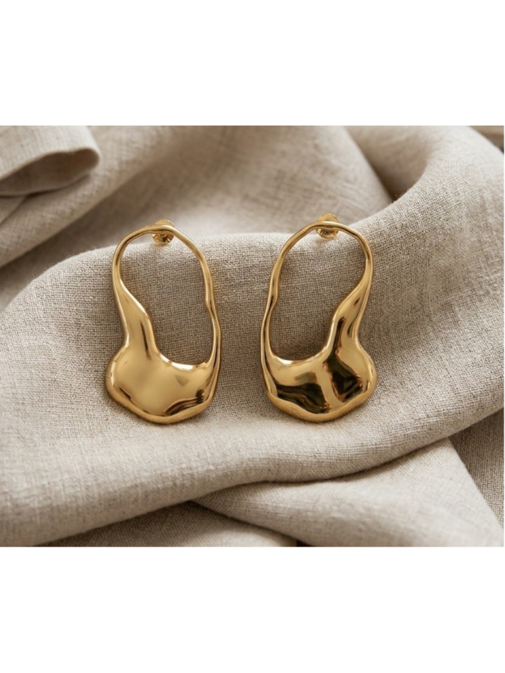 Anthropologie Hoop Earrings Gold Boho Geometric Statement Irregular Loop Stud